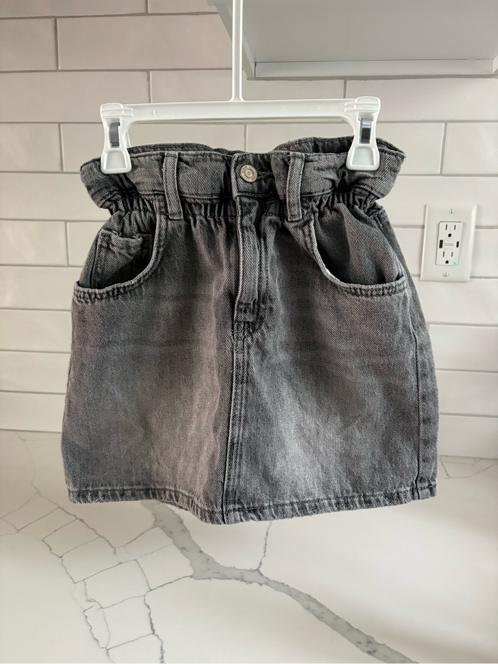 ZARA Girls Black Washed Denim Skirt